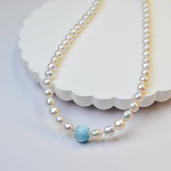 Larimar & Freshwater AK Pearl Necklace 18-20" Sterling Silver - Picture 8 of 8
